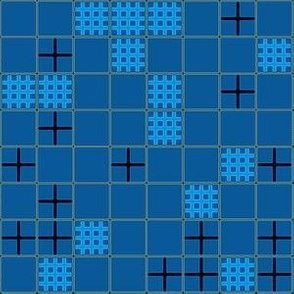 Blue and Black Patchwork Grid