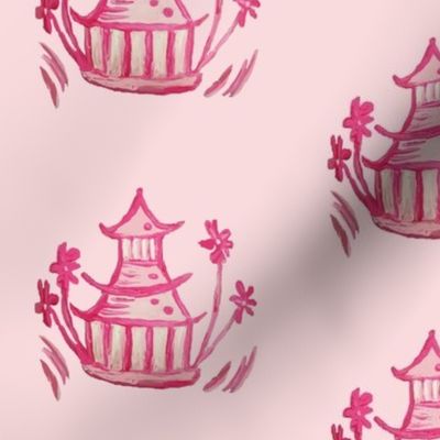 chinoiserie pagoda pink