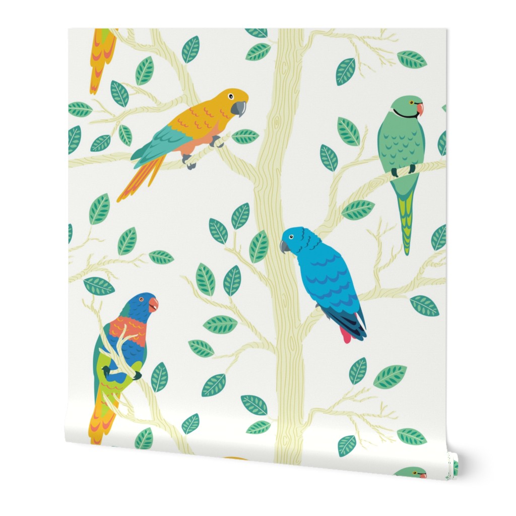 Parrot Birds in a Tree - Large Seamless Pattern