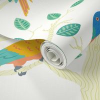 Parrot Birds in a Tree - Large Seamless Pattern