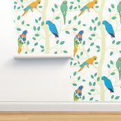 Parrot Birds in a Tree - Large Seamless Pattern