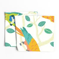 Parrot Birds in a Tree - Large Seamless Pattern