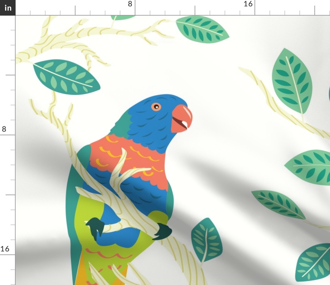 Parrot Birds in a Tree - Large Seamless Pattern