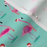 Christmas Flamingos - Watercolor on Aqua