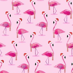 Christmas Flamingos - Watercolor on Pink