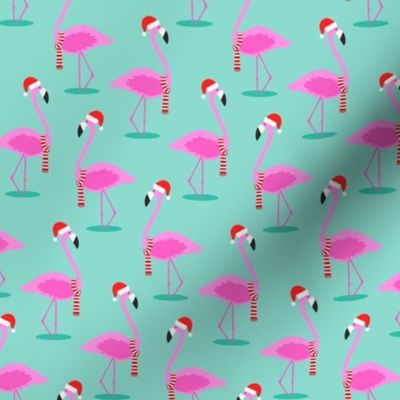 Christmas Flamingos - Aqua