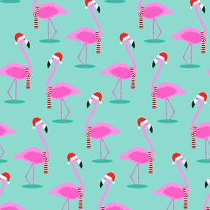 Christmas Flamingos - Aqua
