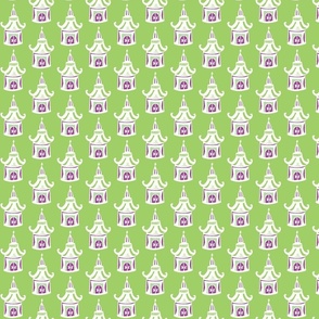 Small white pagoda, plum, lime green