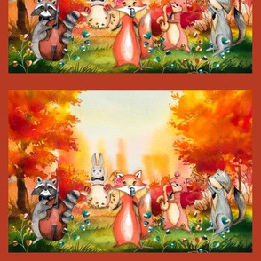 small AUTUMN FOREST WOODLAND ANIMALS MUSIC ORCHESTRA PANEL framed