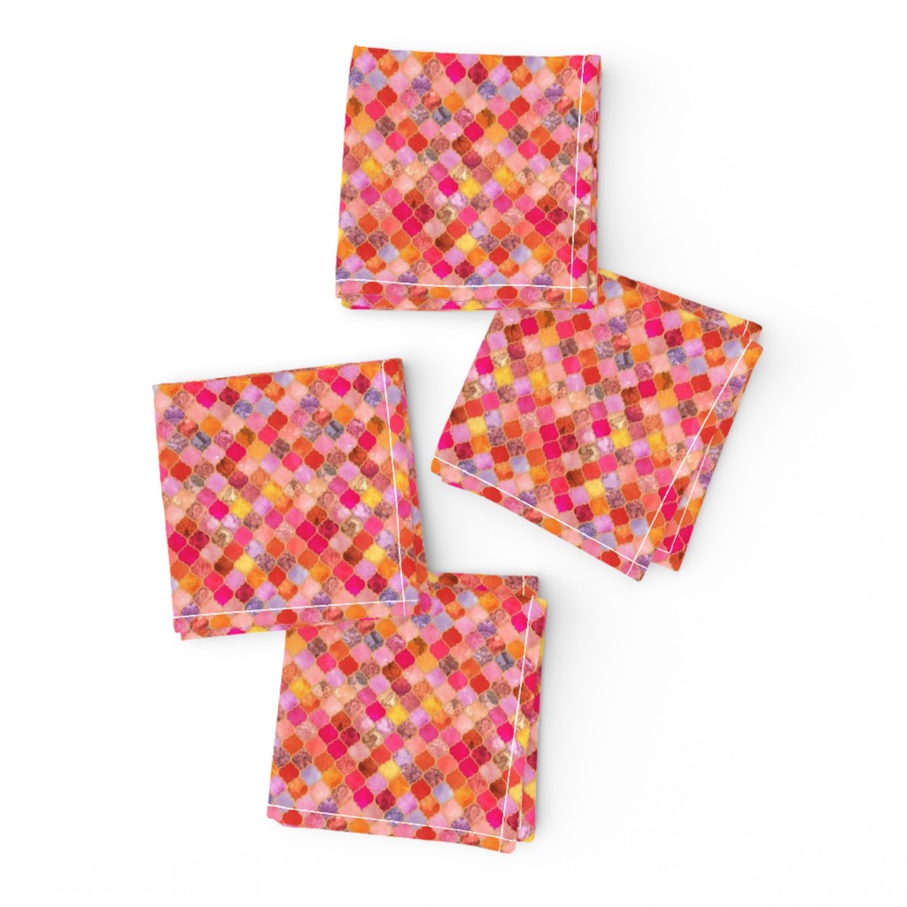 Hot Pink and Orange Decorative Moroccan Tiles Extra Tiny Print