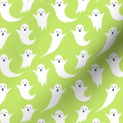 Halloween ghosts on lime green (without spiders)