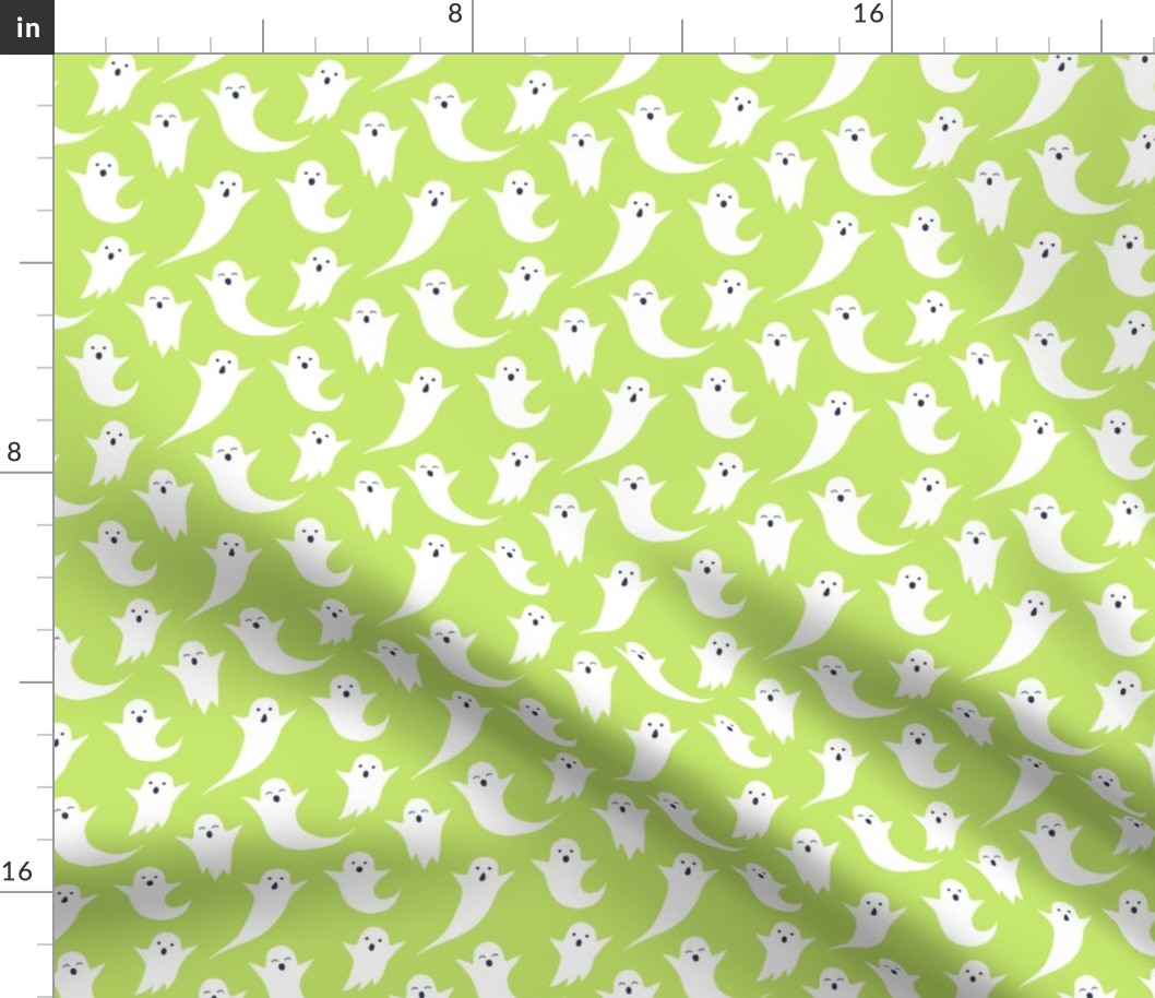 Halloween ghosts on lime green (without spiders)
