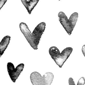 Large / Watercolor Hearts in Black and White