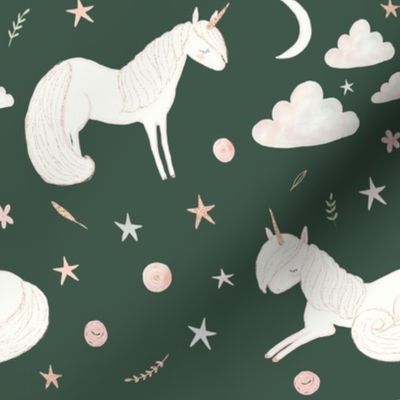 8" Good Night Unicorn // Mineral Green