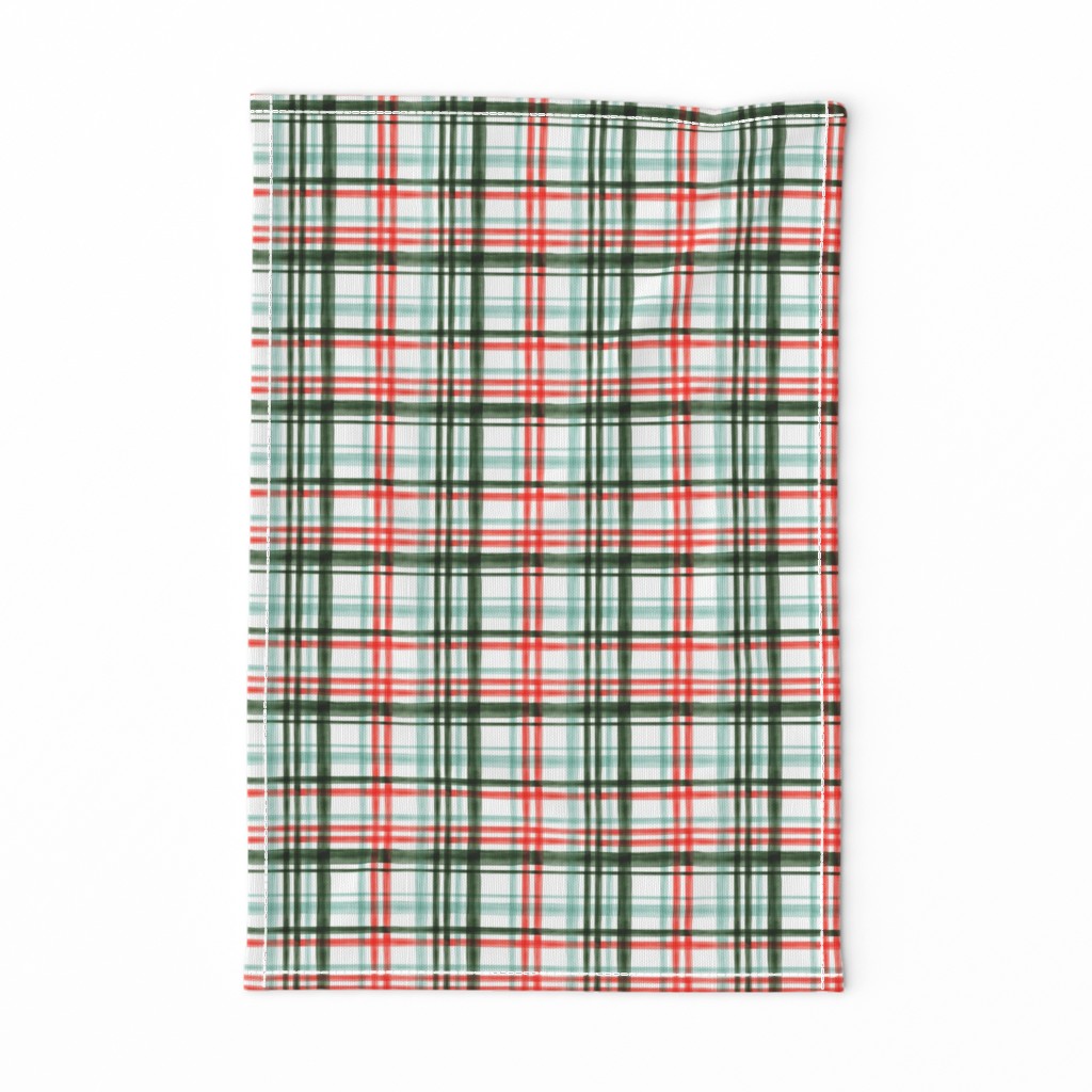 (small scale) Christmas watercolor plaid (mint) C18BS