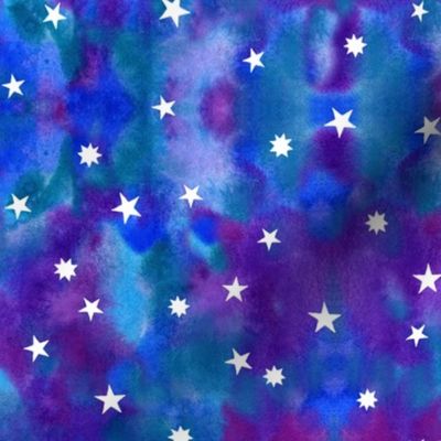 Star sky in purple and blue watercolors