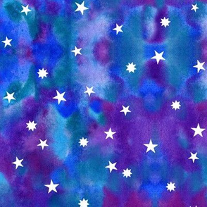 Star sky in purple and blue watercolors