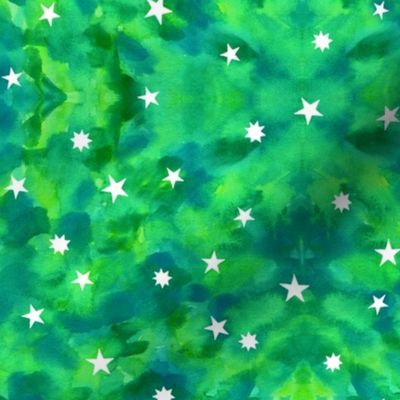 Star sky in green watercolors