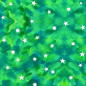 Star sky in green watercolors