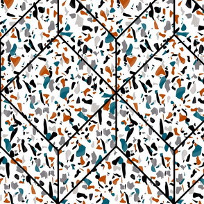 Teal and orange terrazzo tiles