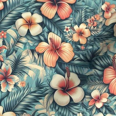 Hawaiian Aloha Peach Floral Flowers Print No 1