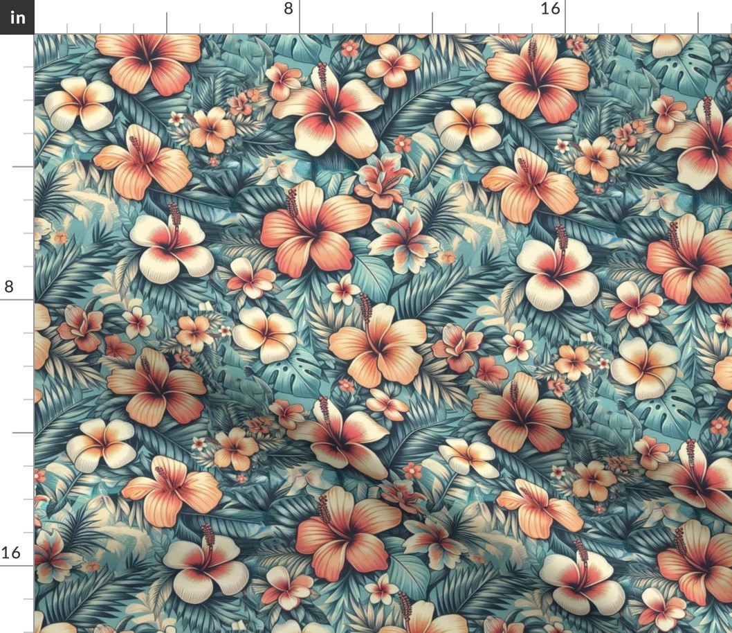 Hawaiian Aloha Peach Floral Flowers Print No 1