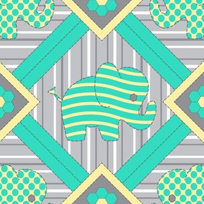Quilted Pachyderms (aqua)