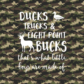(Crib sheet layout) Ducks, Trucks, and Eight Point Bucks - what little boys are made of - camo