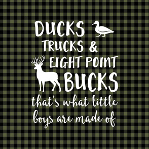 (Crib sheet layout) Ducks, Trucks, and Eight Point Bucks - what little boys are made of - green and black
