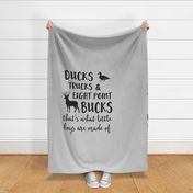 (Crib sheet layout) Ducks, Trucks, and Eight Point Bucks - what little boys are made of - grey