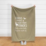 (Crib sheet layout) Ducks, Trucks, and Eight Point Bucks - what little boys are made of - tan