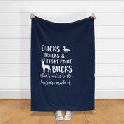 (Crib sheet layout) Ducks, Trucks, and Eight Point Bucks - what little boys are made of - navy