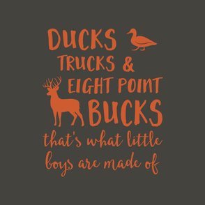 (Crib sheet layout) Ducks, Trucks, and Eight Point Bucks - what little boys are made of - brown