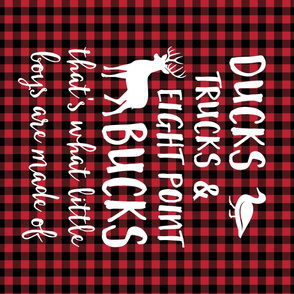 (42" yard panel) Ducks, Trucks, and Eight Point Bucks - what little boys are made of - buffalo plaid