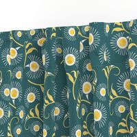 Abstract Flowers Dandelions on Forest Green