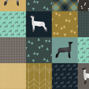 LARGE - Sheep Mixed Breeds Cheater Quilt Teal