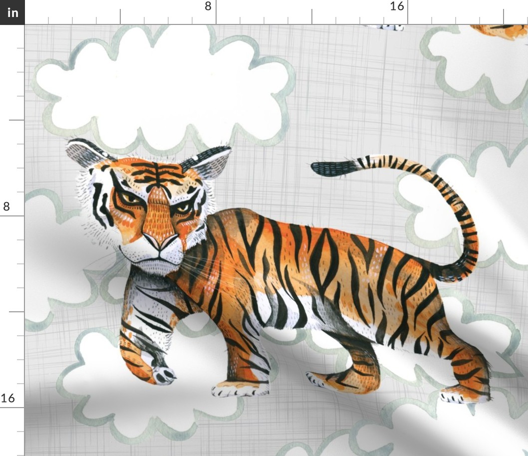 Tiger and Clouds on Linen - large scale