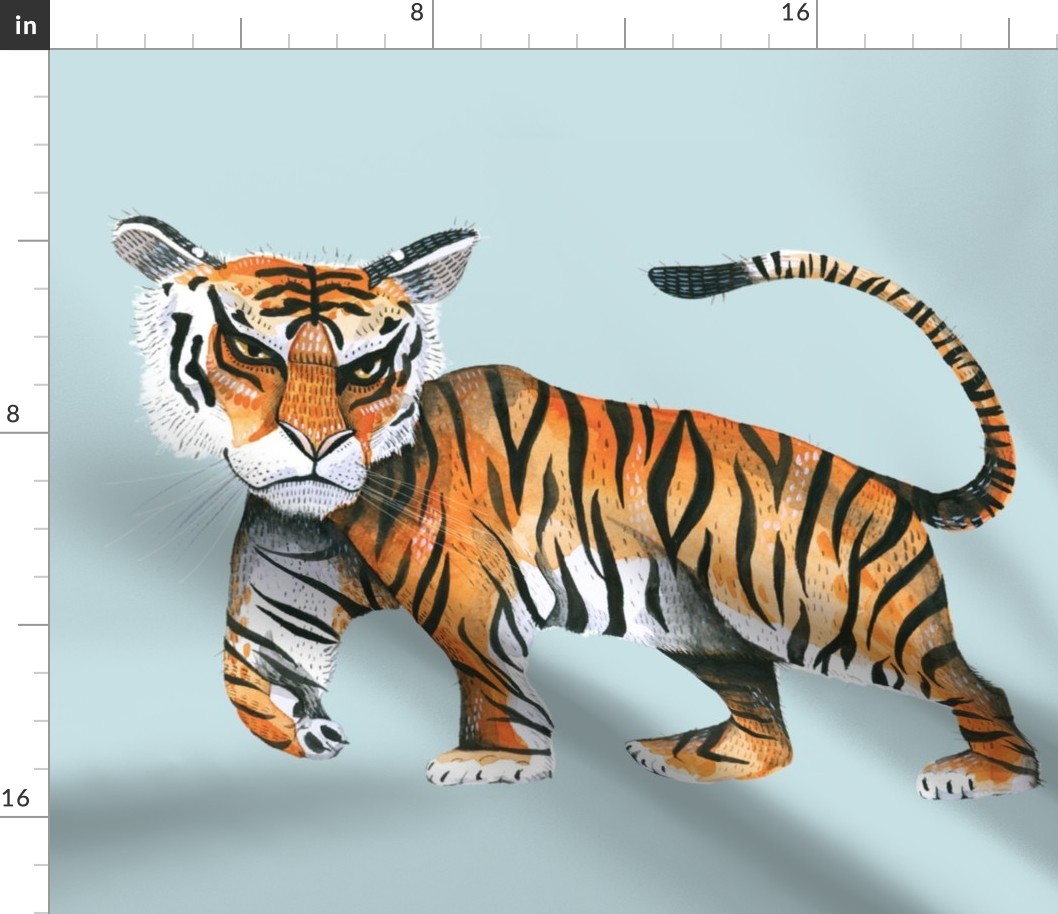 Watercolour Tiger on Robin's Egg Blue - Extra Large Scale