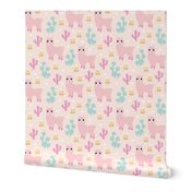 Christmas trees and seasonal llama holiday cactus tree print pastel pink girls