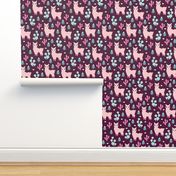 Christmas trees and seasonal llama holiday cactus tree print maroon pink girls