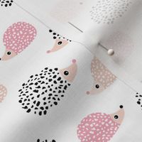 Scandinavian sweet hedgehog illustration for kids gender neutral black and white pink fall