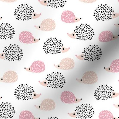 Scandinavian sweet hedgehog illustration for kids gender neutral black and white pink fall