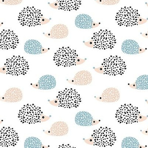 Scandinavian sweet hedgehog illustration for kids gender neutral black and white blue winter