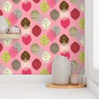 linear leaves bright wallpaper pink