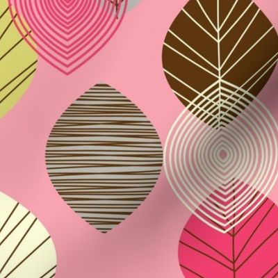 linear leaves bright wallpaper pink