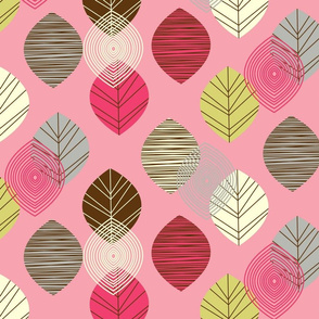 linear leaves bright wallpaper pink