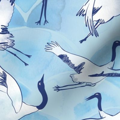 Immortal cranes - blue watercolor birds