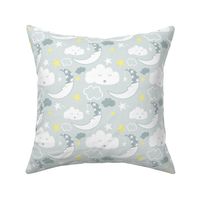 Medium - Baby Nursery Moon Clouds (pale Grey)