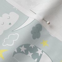 Medium - Baby Nursery Moon Clouds (pale Grey)