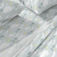 Medium - Baby Nursery Moon Clouds (pale Grey)